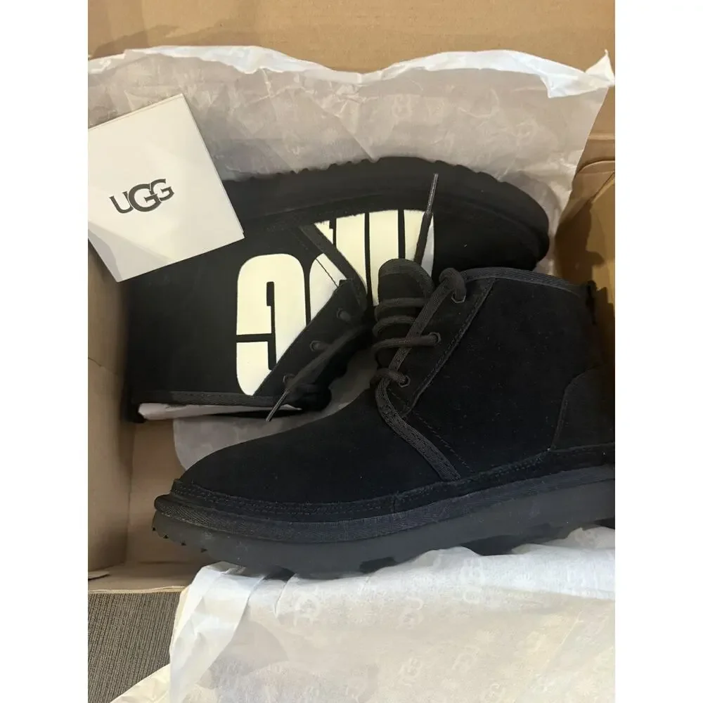 UGG GS Neumel Chopd Black suede Lace Up Boots US Size 6 big kids new